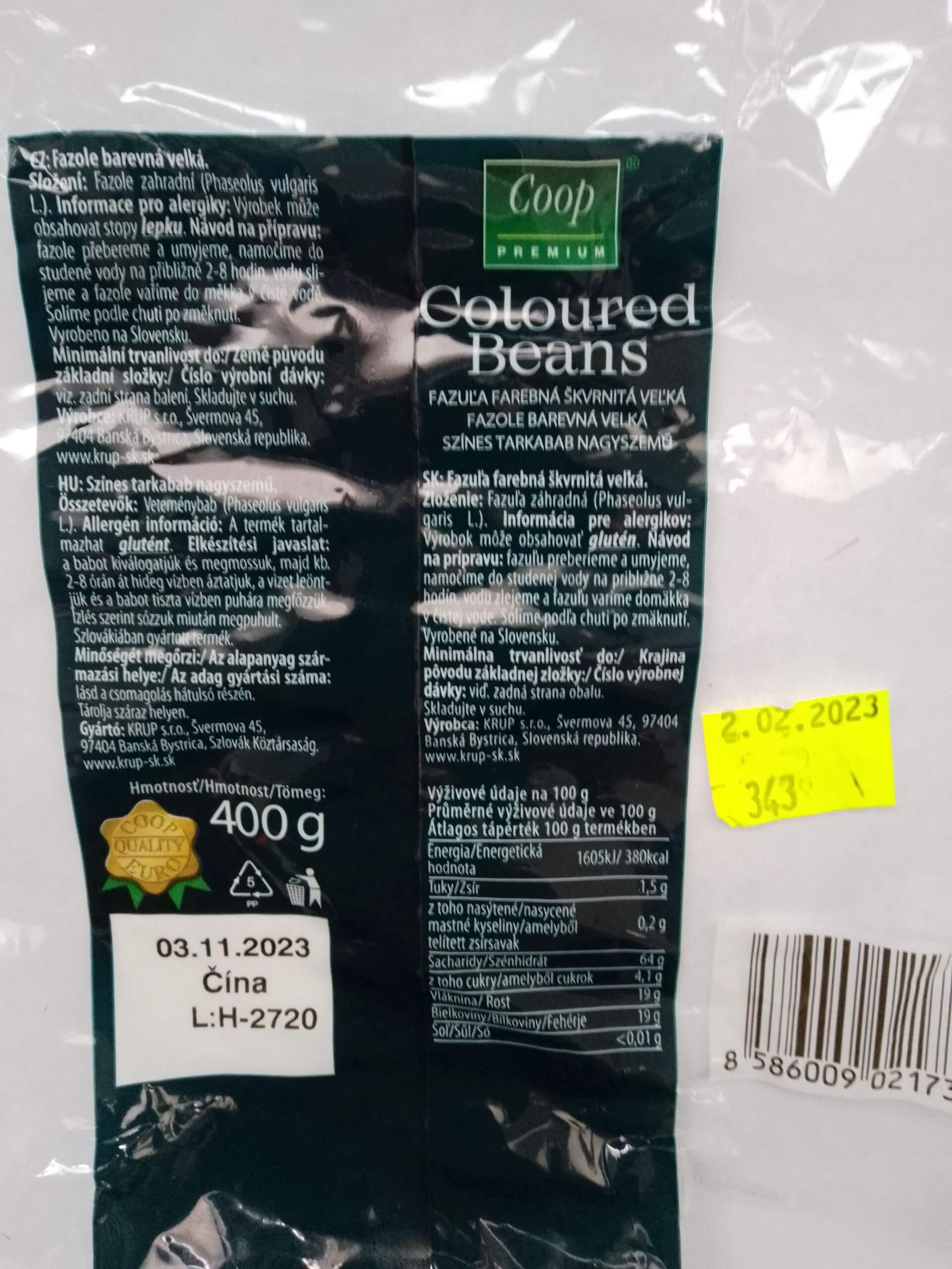 Fazuľa farebná škvrnitá veľká veľkosť balenia 0,4kg