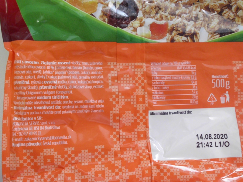 Müsli s ovocím nadlimitné množstvo ochratoxínu A=7 µg/kg