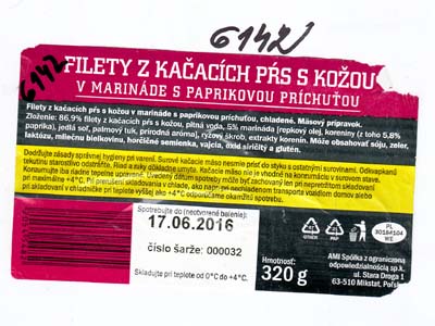 Filety z kačacích pŕs s kožou v marináde s paprikovou príchuťou s výskytom salmonelly Filety