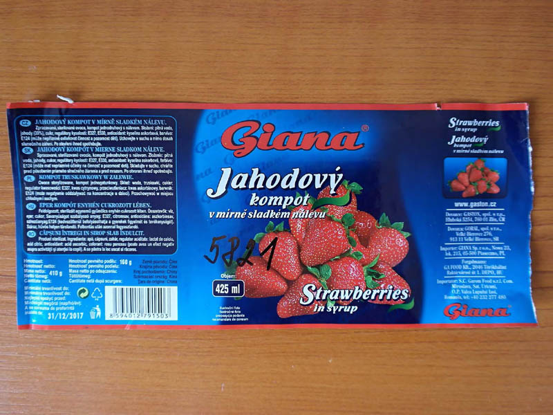 GIANA - Jahodový kompót v mierne sladkom náleve GIANA - Jahodový kompót v mierne sladkom náleve