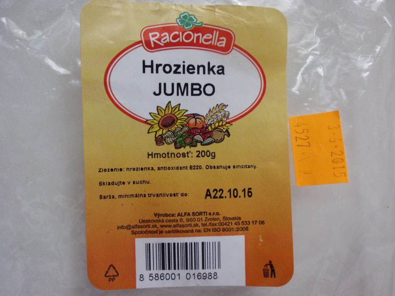 Hrozienka JUMBO s prekročeným obsahom Ochratoxínu A Hrozienka JUMBO