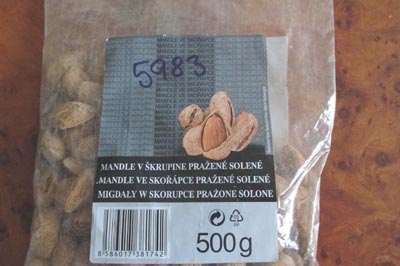 Mandle v škrupine pražené, solené Perník