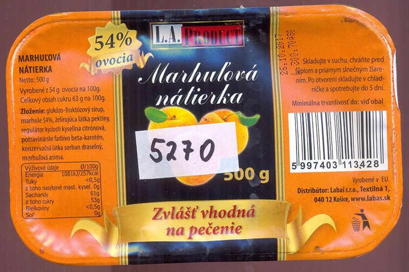 Marhuľová nátierka s prítomnosťou neuvedeného oxidu siričitého Marhulova natierka