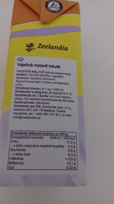 Vaječná melanž tekutá pasterizovaná s prítomnosťou rezíduí pesticídu fipronil 3