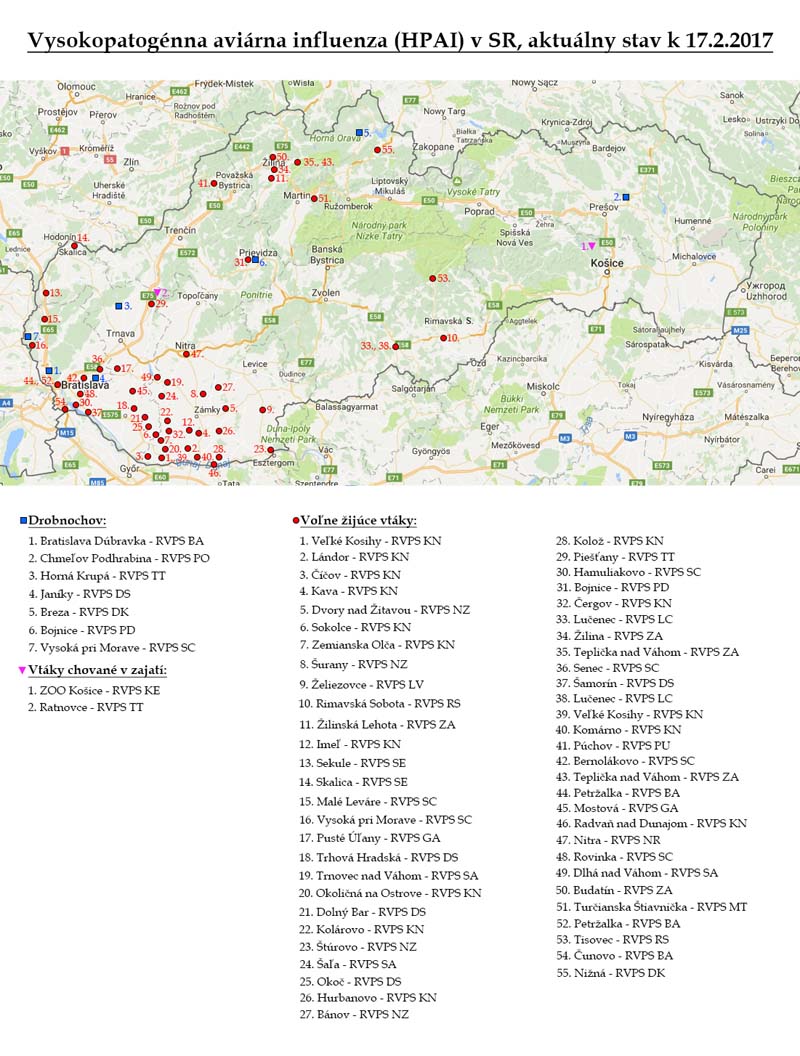 Aviárna influenza v SR, aktuálny stav k 17.2.2017