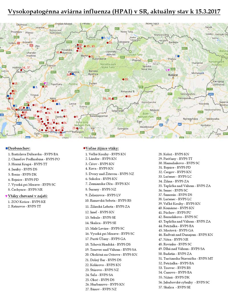 Aviárna influenza v SR, aktuálny stav k 15.3.2017