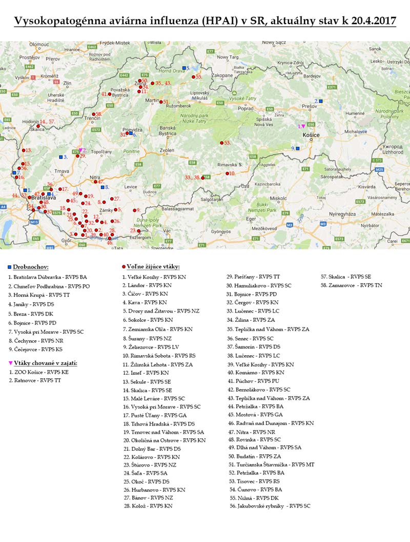 Aviárna influenza v SR, aktuálny stav k 20.4.2017