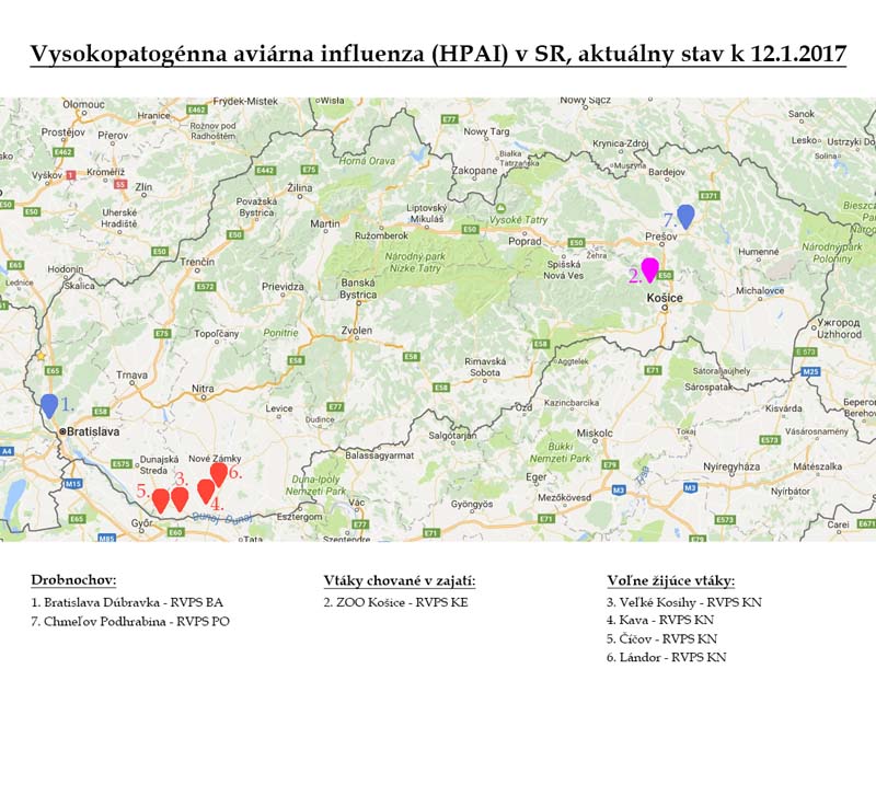 Aviárna influenza v SR, aktuálny stav k 12.1.2017