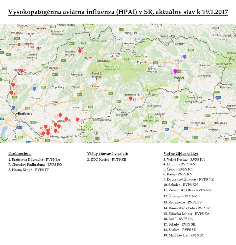 Aviárna influenza v SR, aktuálny stav k 19.1.2017