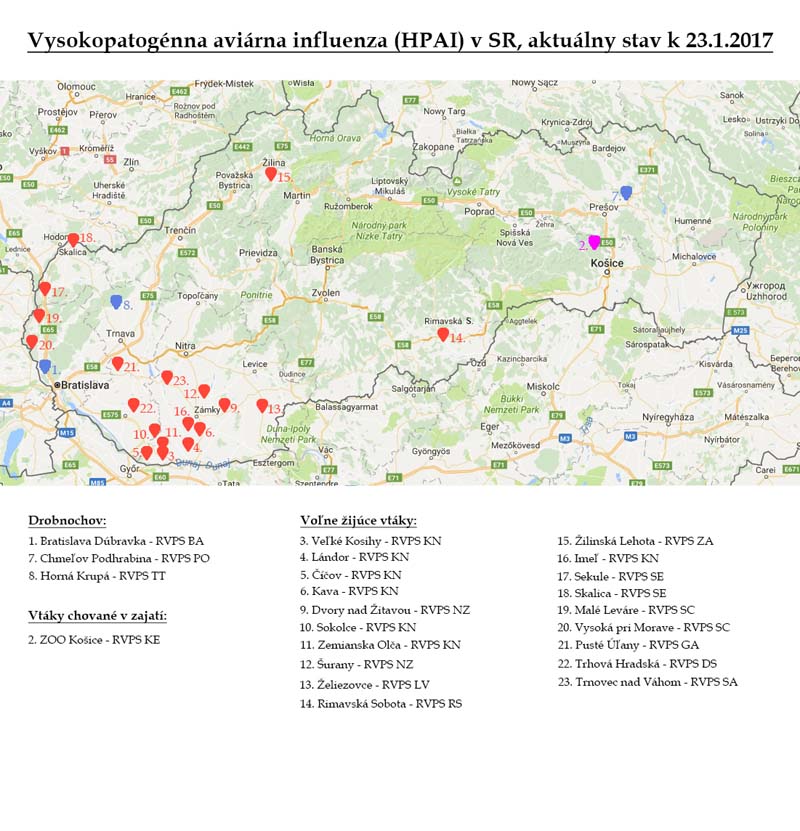 Aviárna influenza v SR, aktuálny stav k 23.1.2017