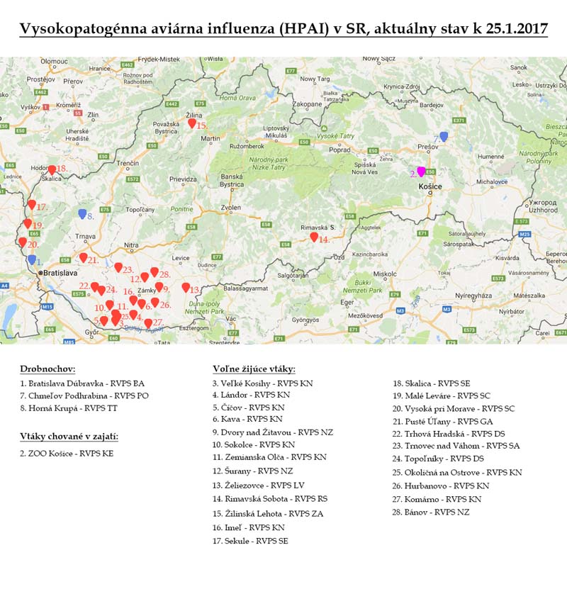 Aviárna influenza v SR, aktuálny stav k 25.1.2017